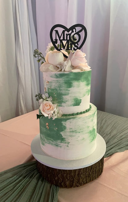 Sage green and white wedding cake