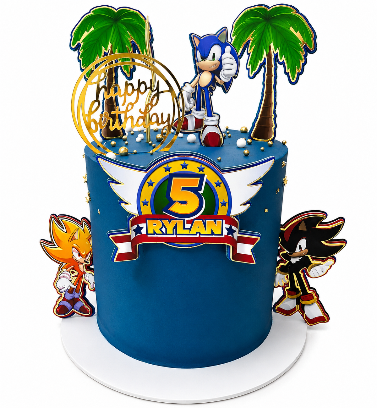 Bright birthday cake finished with character figurine toppers