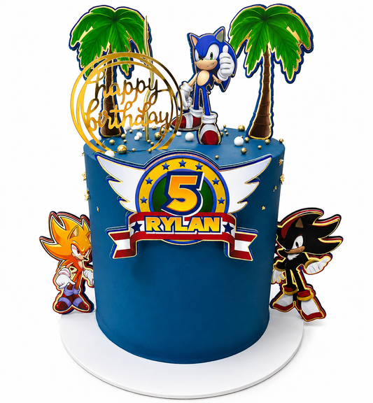 Bright birthday cake finished with character figurine toppers