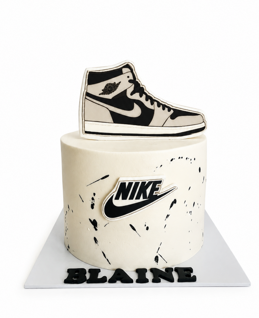 Graffiti style sculpted sneaker cake
