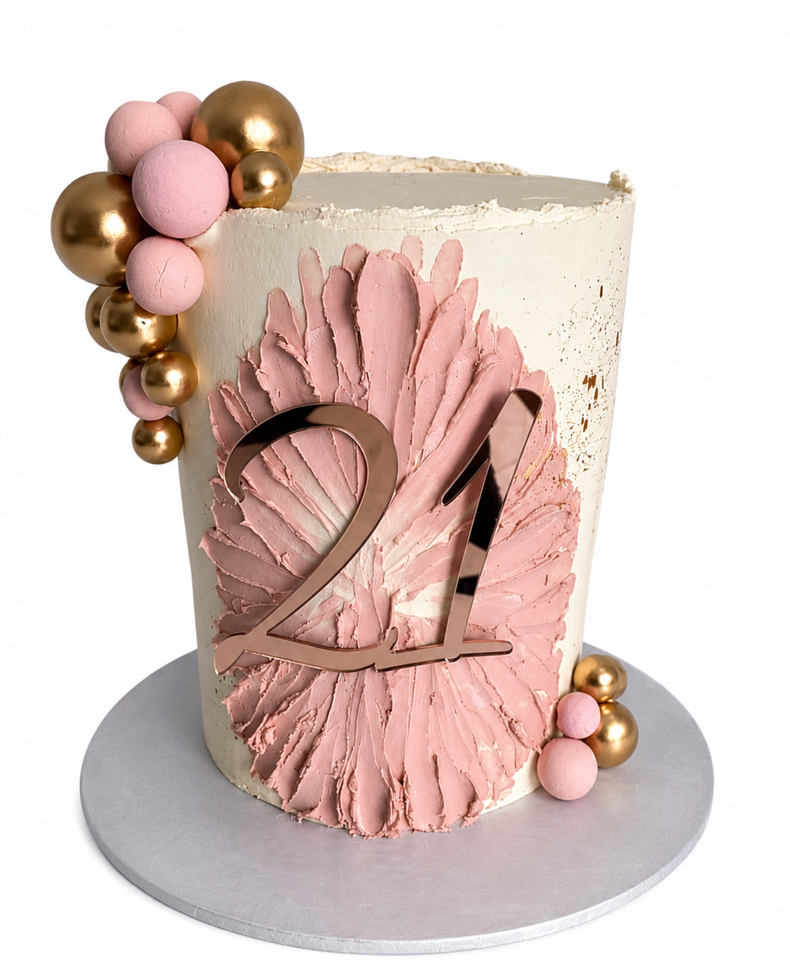 Blush pink 21st celebration cake with gold detailing