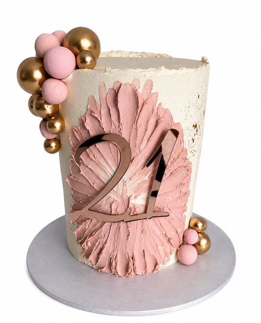 Blush pink 21st celebration cake with gold detailing