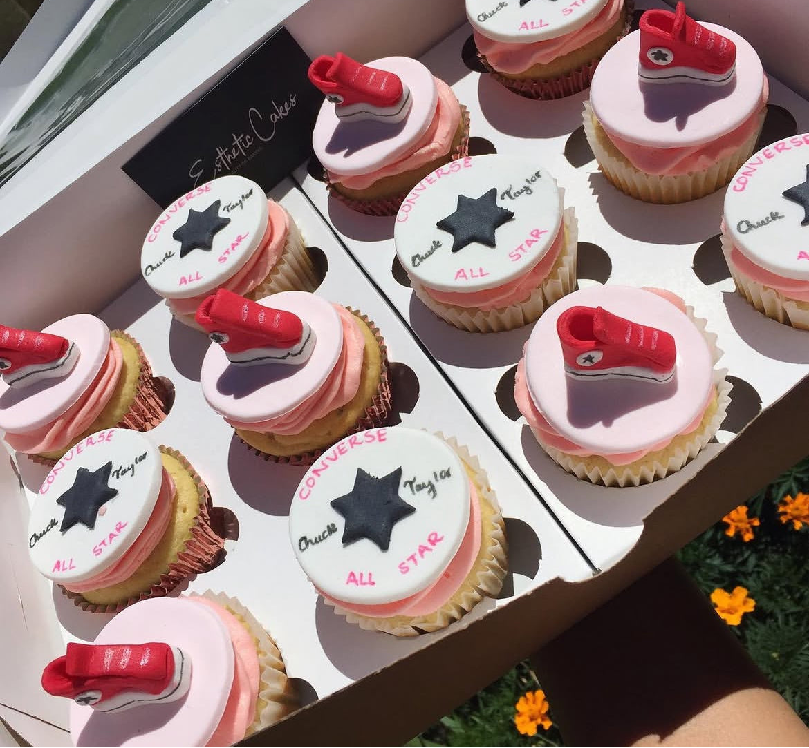 Cupcakes hand decorated with sneaker designs